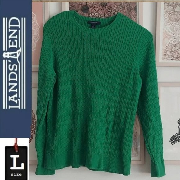 Lands' End Sweaters - Land's End cable knit sweater,  size large, beautiful green color